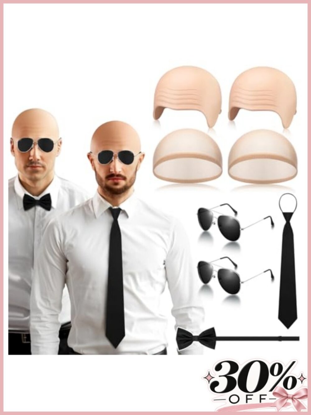 Latex Bald Cap Kit Nylon Wig Caps Sunglasses Tie Bow Tie Costume Accessory